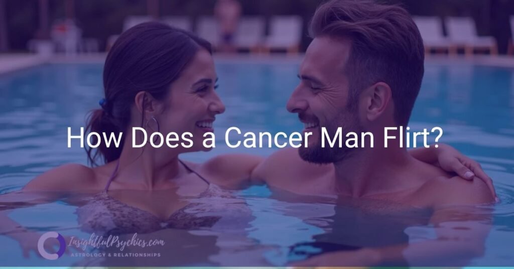 A cancer man flirting with a woman at the pool.